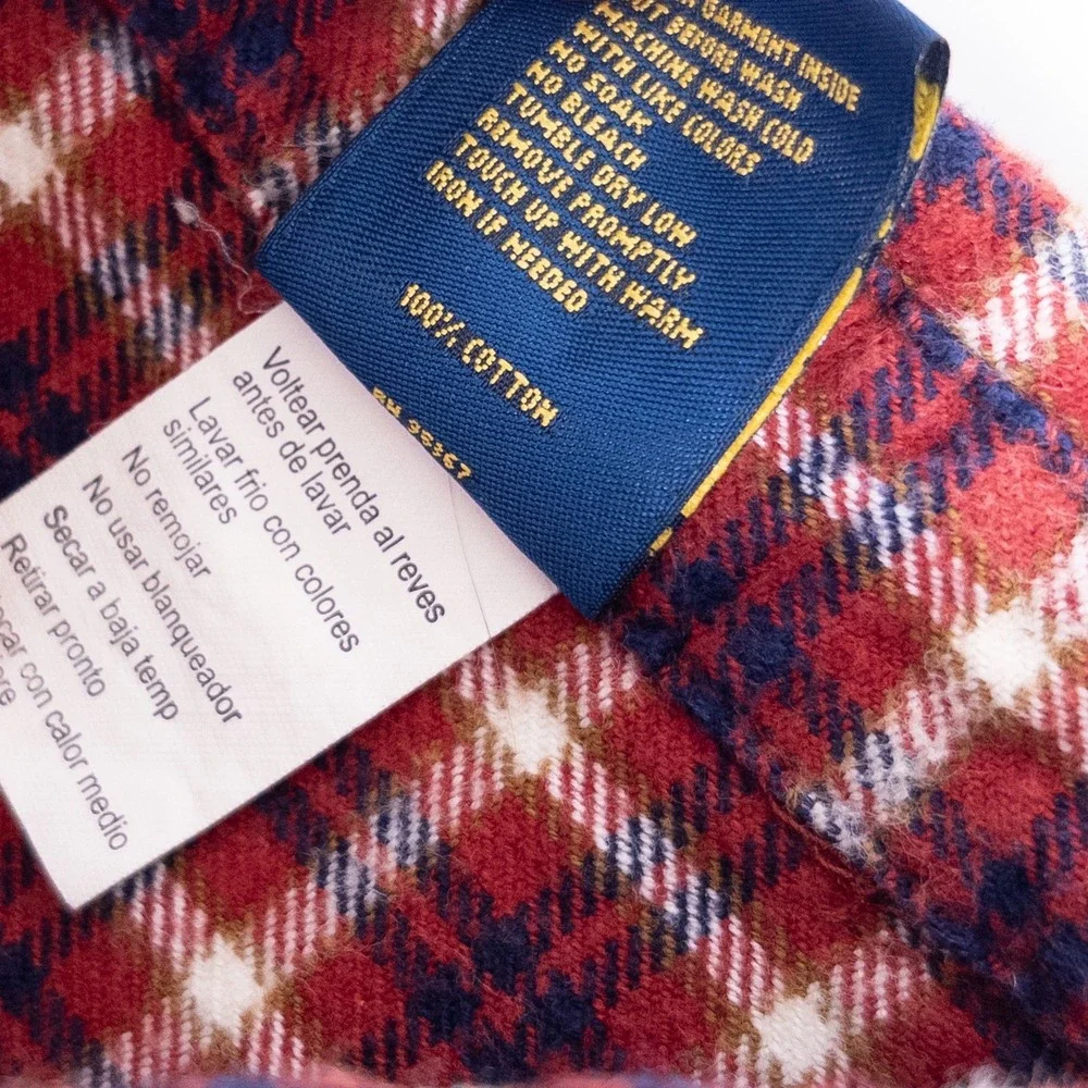 OshKosh B'gosh Flannel Shirt Baby 6-9M Red Navy Blue Plaid Button Front